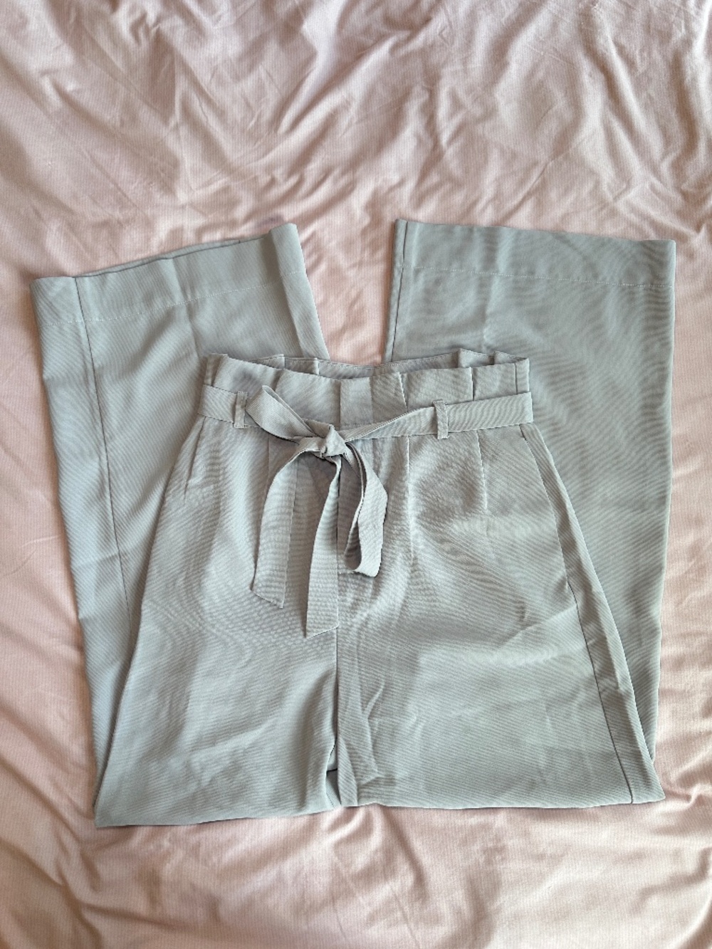 Silver Gray Ruffle Lace Up Wide Leg Pants